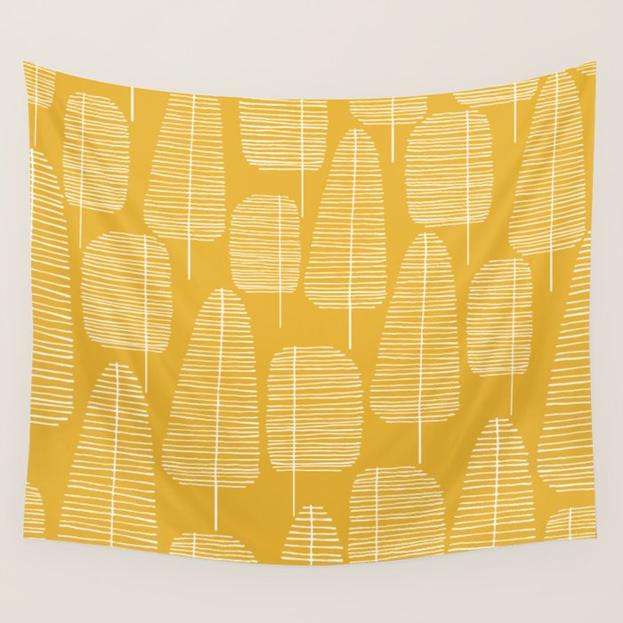 Mid Century Modern Forest Yellow Wall Tapestry Gallery Image 1