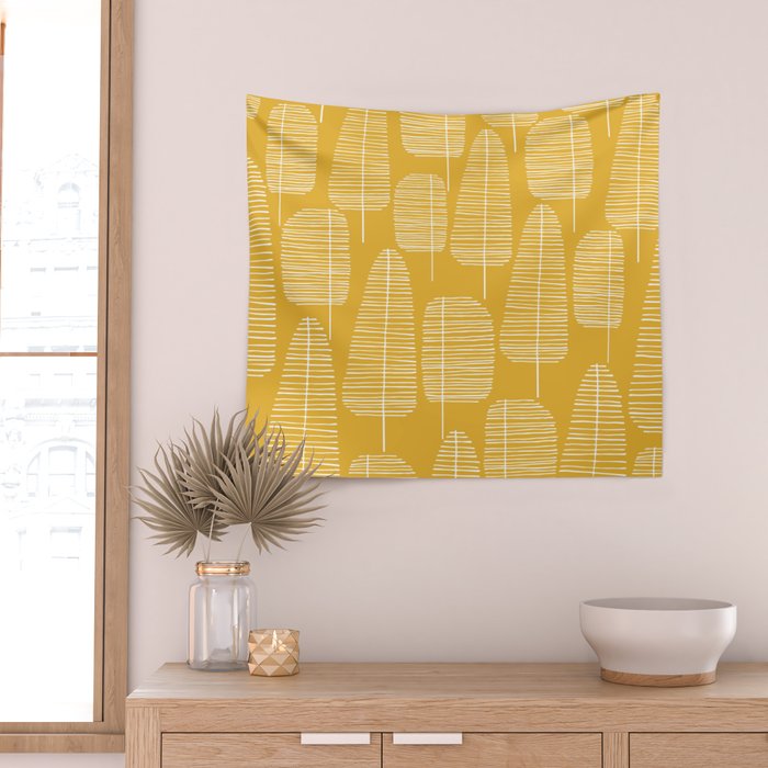 Mid Century Modern Forest Yellow Wall Tapestry Gallery Image 2