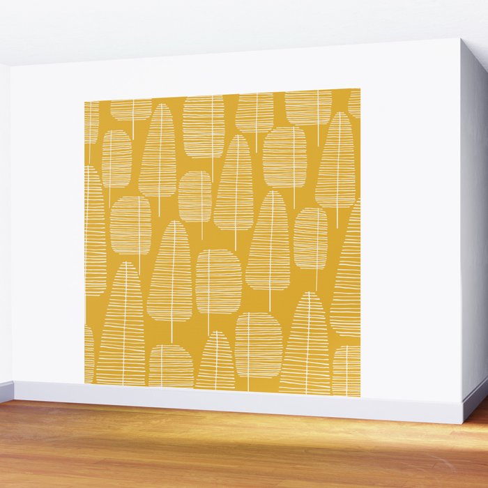 Mid Century Modern Forest Yellow Wall Mural Gallery Image 2