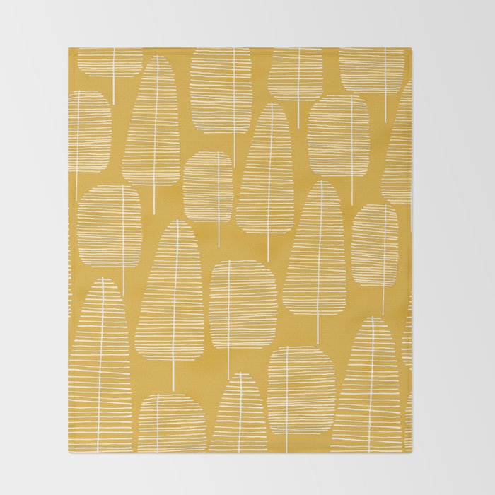 Mid Century Modern Forest Yellow Throw Blanket Gallery Image 2