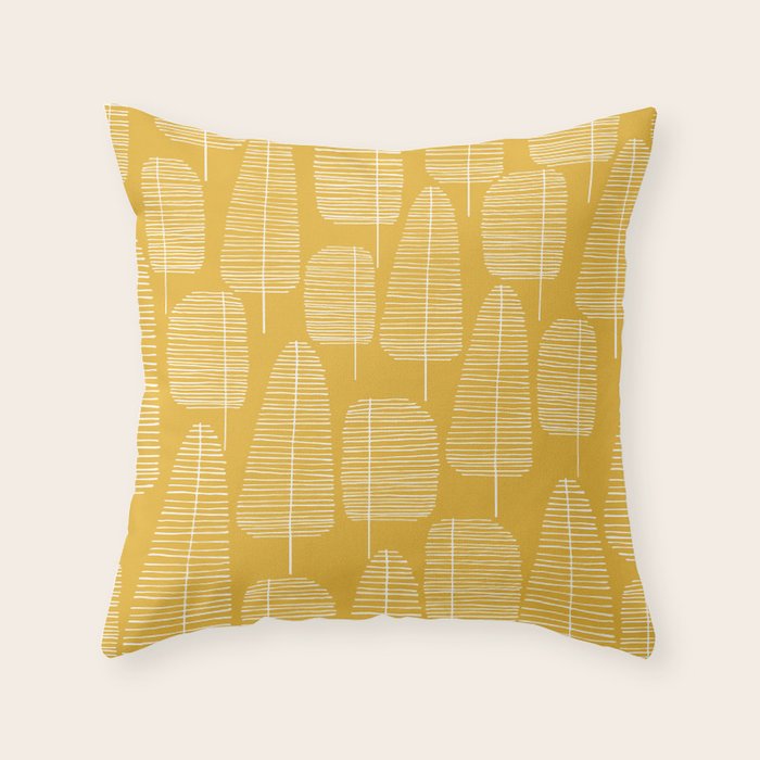 Mid Century Modern Forest Yellow Throw Pillow Gallery Image 1