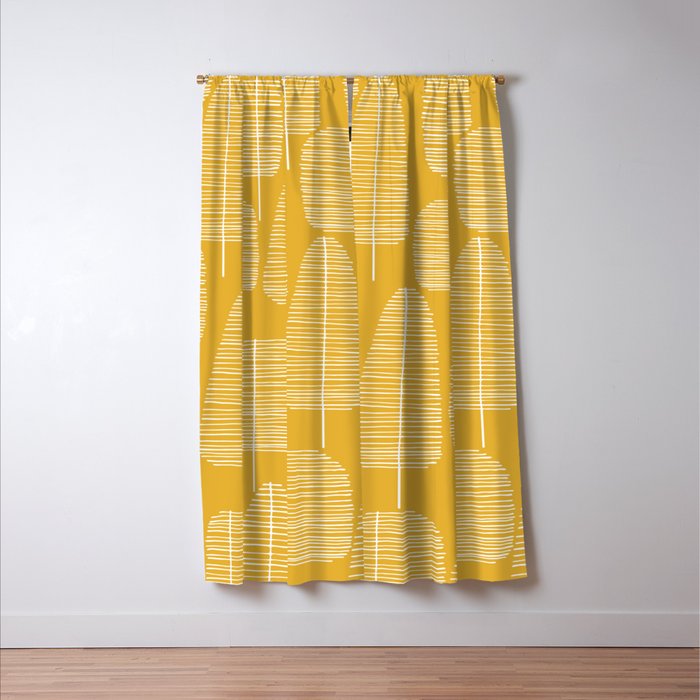 Mid Century Modern Forest Yellow Window Curtain Gallery Image 3