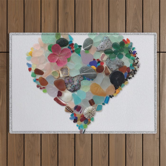 Love -  Sea Glass Heart A Unique Birthday & Fatherâs Day Gift Outdoor Rug Gallery Image 1