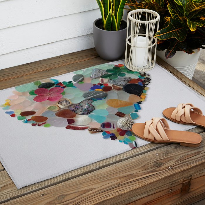 Love -  Sea Glass Heart A Unique Birthday & Fatherâs Day Gift Outdoor Rug Gallery Image 2