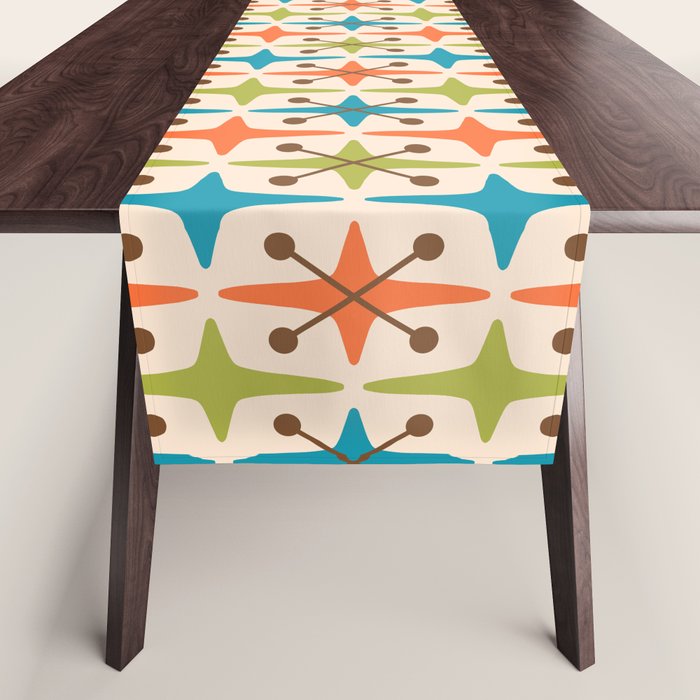 Mid Century Modern Atomic Starburst Pattern 441 Orange Brown Turquoise Chartreuse Table Runner Gallery Image 1