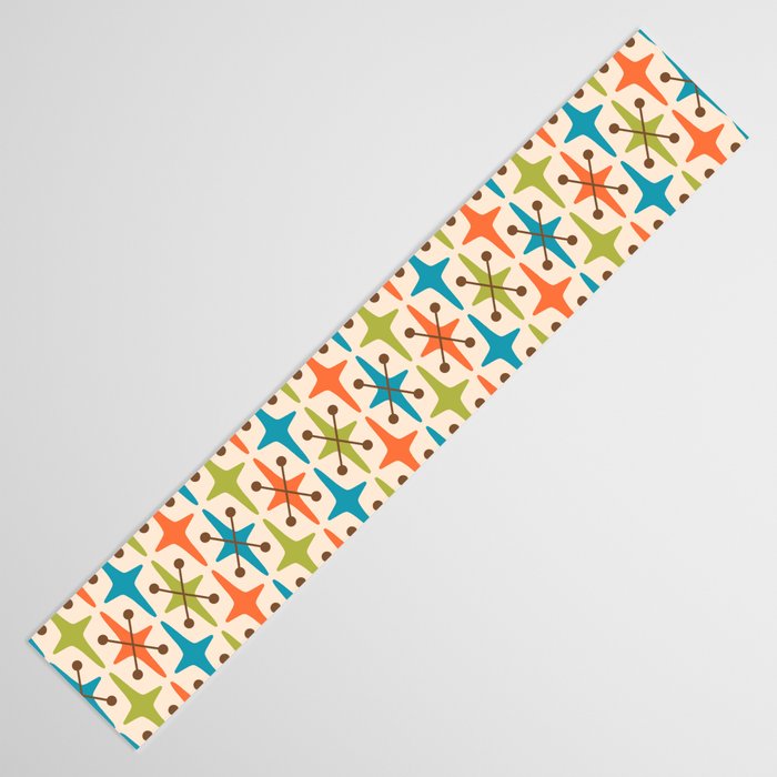 Mid Century Modern Atomic Starburst Pattern 441 Orange Brown Turquoise Chartreuse Table Runner Gallery Image 3