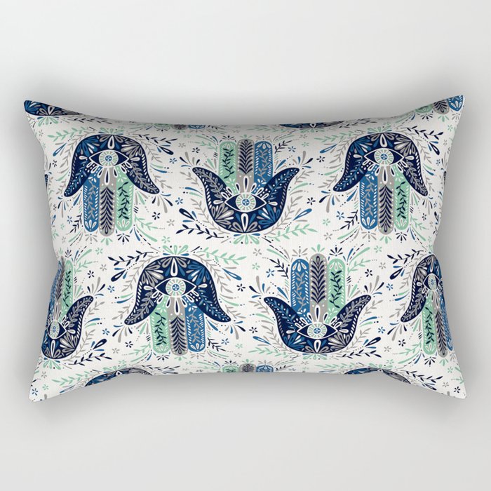 Hamsa Hand - Navy Palette Rectangular Pillow Gallery Image 1