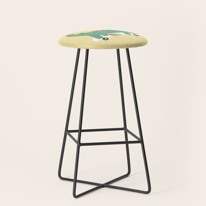 Dinosaur on retro skateboard Stool Gallery Image 1