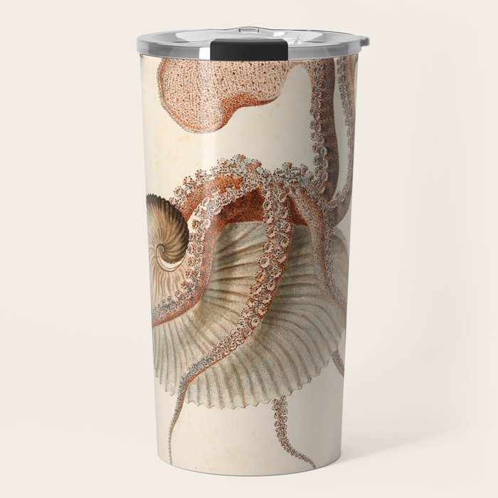 Argonauta Argo octopus (paper nautilus) from an Italian natural history book, 1791 Travel Mug Gallery Image 1