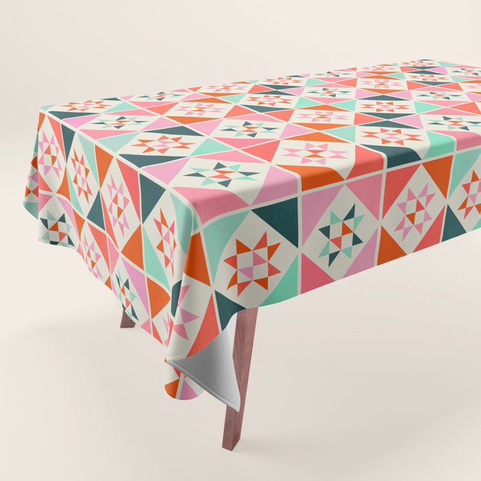 Festive Quilt Pattern in Pink, Red And Green Tablecloth Gallery Image 1