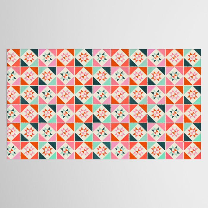 Festive Quilt Pattern in Pink, Red And Green Tablecloth Gallery Image 2