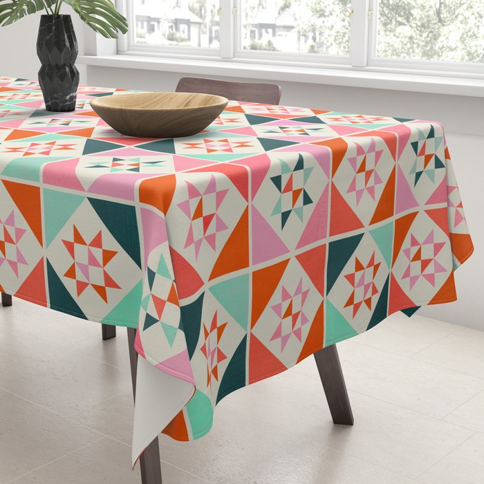 Festive Quilt Pattern in Pink, Red And Green Tablecloth Gallery Image 3