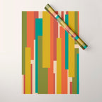 Midcentury Modern Vertical Geometric Pattern in Mid Mod Mustard, Orange, Olive, Teal, and Beige Wrapping Paper Gallery Image 1