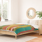 Midcentury Modern Vertical Geometric Pattern in Mid Mod Mustard, Orange, Olive, Teal, and Beige Duvet Cover Gallery Image 2