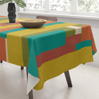 Midcentury Modern Vertical Geometric Pattern in Mid Mod Mustard, Orange, Olive, Teal, and Beige Tablecloth Gallery Image 3