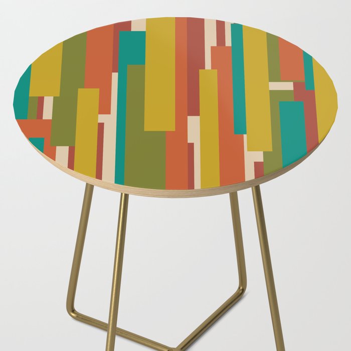 Midcentury Modern Vertical Geometric Pattern in Mid Mod Mustard, Orange, Olive, Teal, and Beige Side Table Gallery Image 2