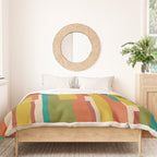Midcentury Modern Vertical Geometric Pattern in Mid Mod Mustard, Orange, Olive, Teal, and Beige Duvet Cover Gallery Image 3