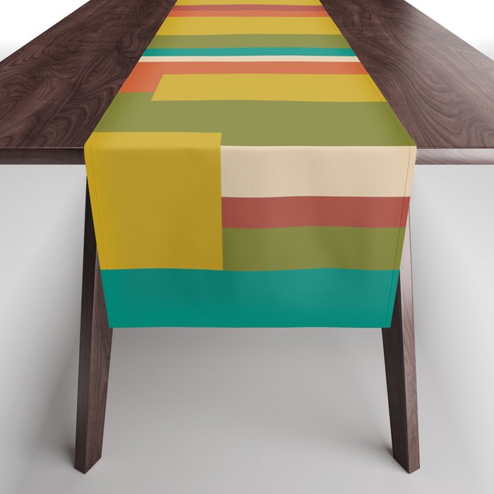 Midcentury Modern Vertical Geometric Pattern in Mid Mod Mustard, Orange, Olive, Teal, and Beige Table Runner Gallery Image 1