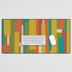 Midcentury Modern Vertical Geometric Pattern in Mid Mod Mustard, Orange, Olive, Teal, and Beige Desk Mat Gallery Image 1