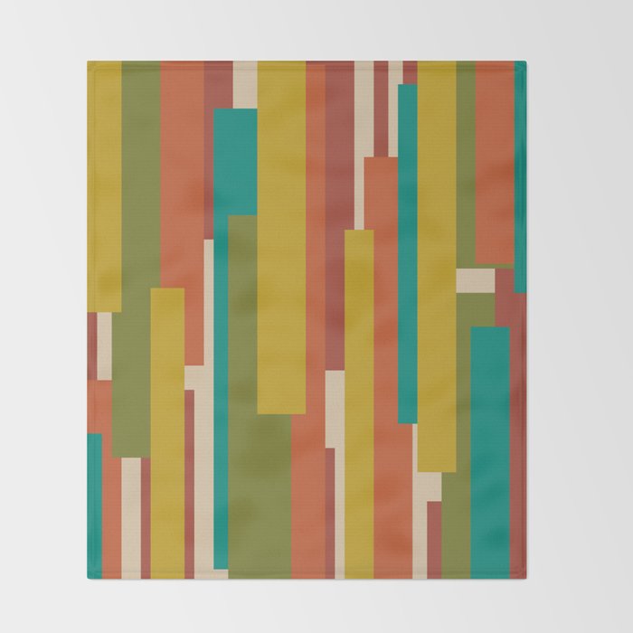 Midcentury Modern Vertical Geometric Pattern in Mid Mod Mustard, Orange, Olive, Teal, and Beige Throw Blanket Gallery Image 2