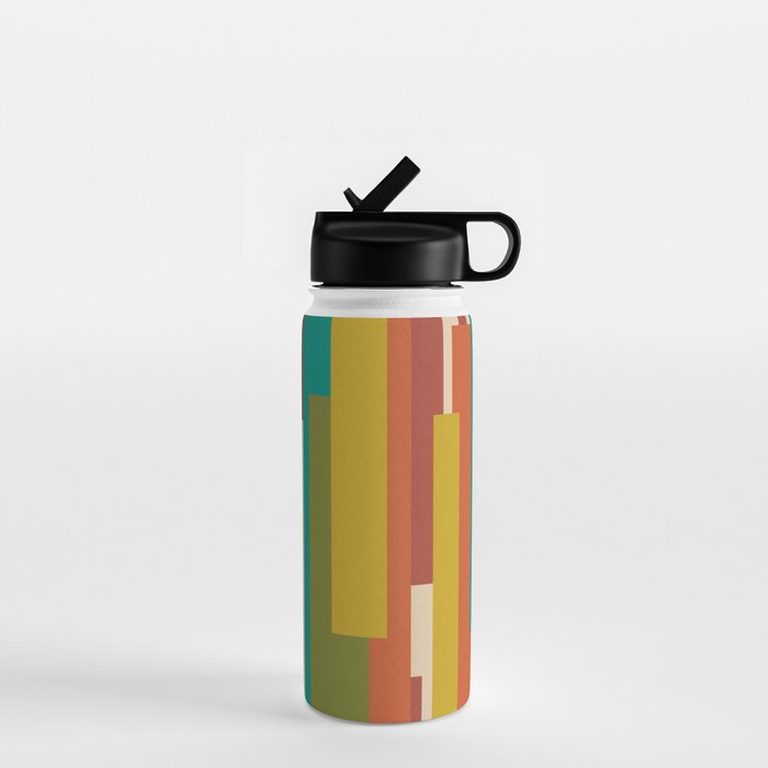 Midcentury Modern Vertical Geometric Pattern in Mid Mod Mustard, Orange, Olive, Teal, and Beige Water Bottle Gallery Image 1