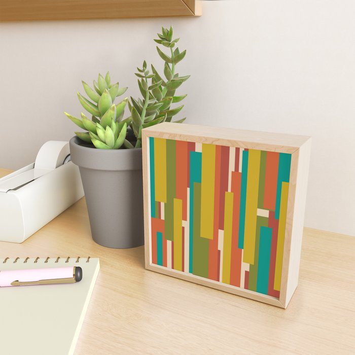 Midcentury Modern Vertical Geometric Pattern in Mid Mod Mustard, Orange, Olive, Teal, and Beige Mini Art Print Gallery Image 2