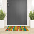 Midcentury Modern Vertical Geometric Pattern in Mid Mod Mustard, Orange, Olive, Teal, and Beige Welcome Mat Gallery Image 3