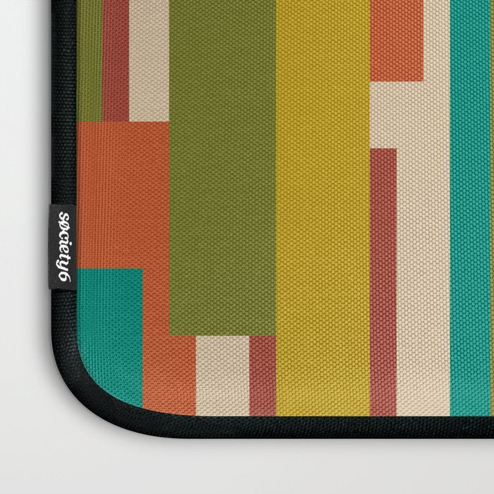 Midcentury Modern Vertical Geometric Pattern in Mid Mod Mustard, Orange, Olive, Teal, and Beige Laptop Sleeve Gallery Image 3