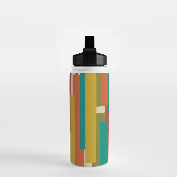 Midcentury Modern Vertical Geometric Pattern in Mid Mod Mustard, Orange, Olive, Teal, and Beige Water Bottle Gallery Image 2