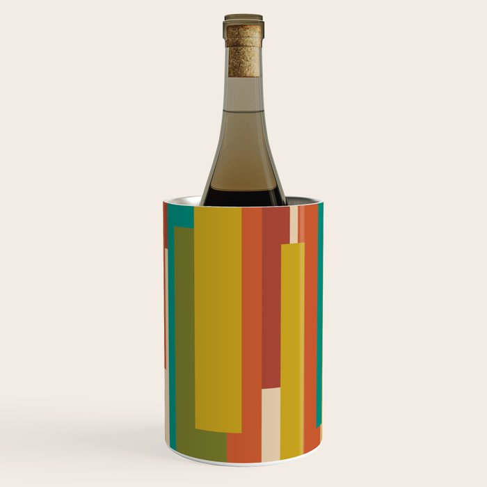 Midcentury Modern Vertical Geometric Pattern in Mid Mod Mustard, Orange, Olive, Teal, and Beige Wine Chiller Gallery Image 1