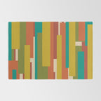 Midcentury Modern Vertical Geometric Pattern in Mid Mod Mustard, Orange, Olive, Teal, and Beige Rug Gallery Image 2