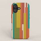 Midcentury Modern Vertical Geometric Pattern in Mid Mod Mustard, Orange, Olive, Teal, and Beige iPhone Case Gallery Image 1