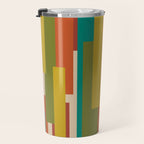 Midcentury Modern Vertical Geometric Pattern in Mid Mod Mustard, Orange, Olive, Teal, and Beige Travel Mug Gallery Image 3