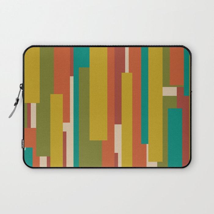Midcentury Modern Vertical Geometric Pattern in Mid Mod Mustard, Orange, Olive, Teal, and Beige Laptop Sleeve Gallery Image 1