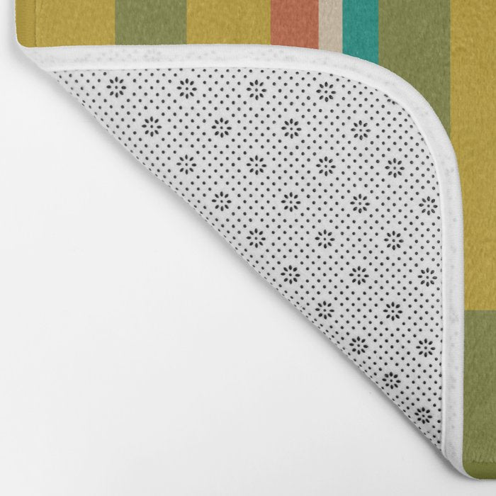 Midcentury Modern Vertical Geometric Pattern in Mid Mod Mustard, Orange, Olive, Teal, and Beige Bath Mat Gallery Image 2