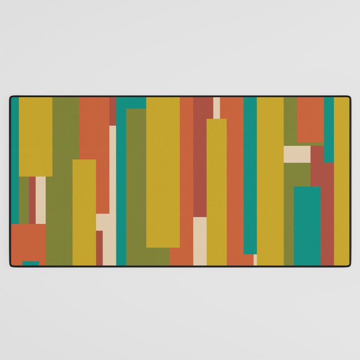 Midcentury Modern Vertical Geometric Pattern in Mid Mod Mustard, Orange, Olive, Teal, and Beige Desk Mat Gallery Image 3