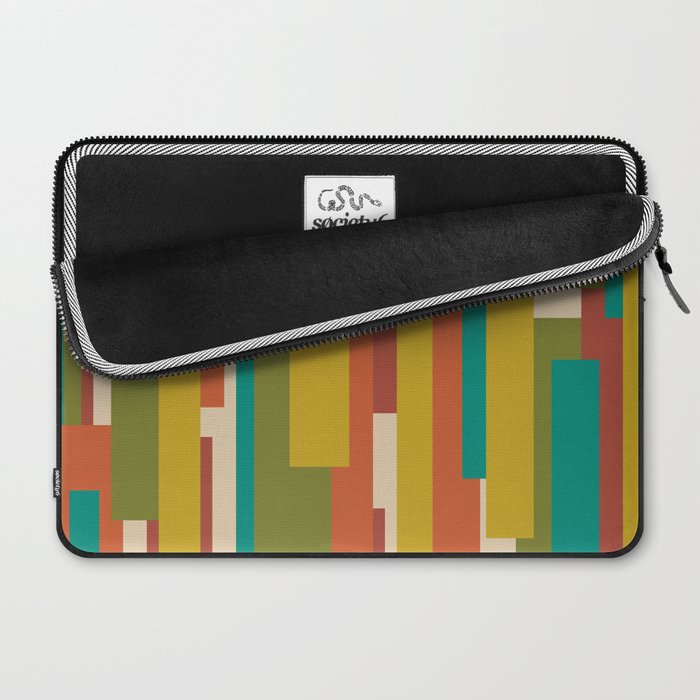 Midcentury Modern Vertical Geometric Pattern in Mid Mod Mustard, Orange, Olive, Teal, and Beige Laptop Sleeve Gallery Image 2