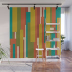 Midcentury Modern Vertical Geometric Pattern in Mid Mod Mustard, Orange, Olive, Teal, and Beige Wall Mural Gallery Image 1