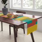 Midcentury Modern Vertical Geometric Pattern in Mid Mod Mustard, Orange, Olive, Teal, and Beige Table Runner Gallery Image 2