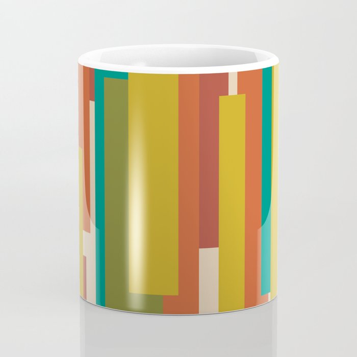 Midcentury Modern Vertical Geometric Pattern in Mid Mod Mustard, Orange, Olive, Teal, and Beige Coffee Mug Gallery Image 4