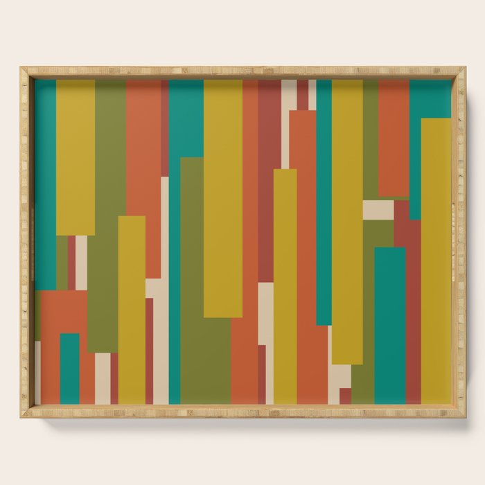 Midcentury Modern Vertical Geometric Pattern in Mid Mod Mustard, Orange, Olive, Teal, and Beige Serving Tray Gallery Image 1