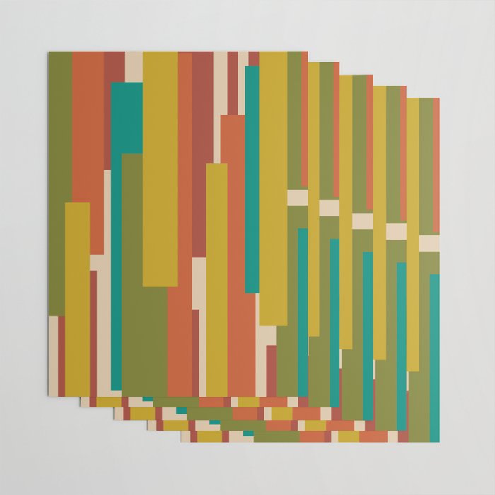 Midcentury Modern Vertical Geometric Pattern in Mid Mod Mustard, Orange, Olive, Teal, and Beige Wrapping Paper Gallery Image 3
