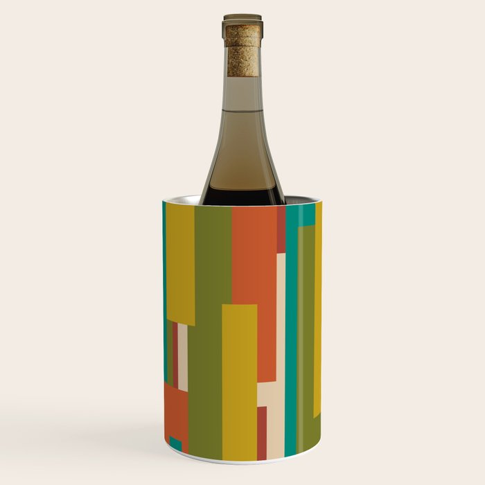 Midcentury Modern Vertical Geometric Pattern in Mid Mod Mustard, Orange, Olive, Teal, and Beige Wine Chiller Gallery Image 2