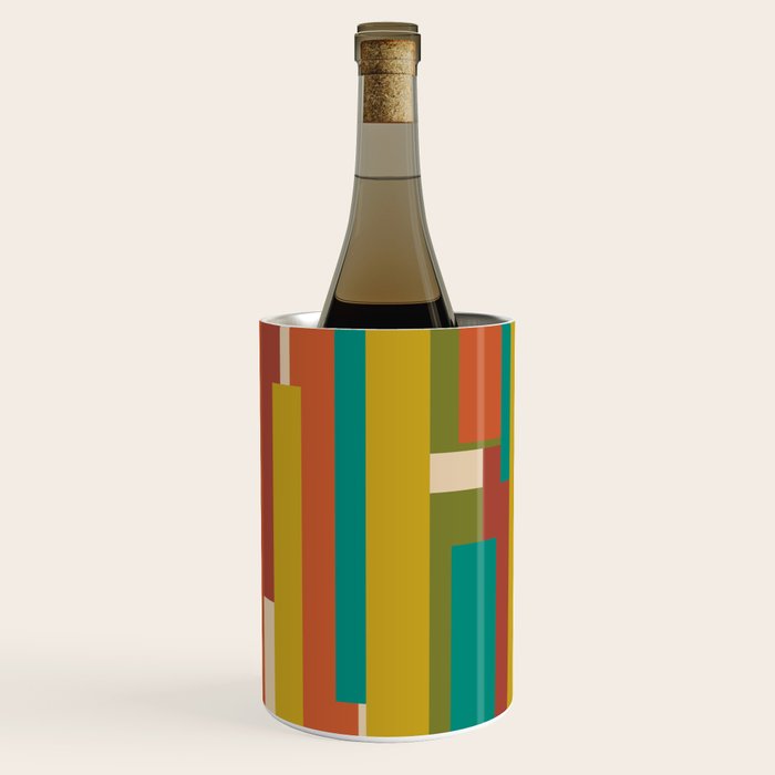 Midcentury Modern Vertical Geometric Pattern in Mid Mod Mustard, Orange, Olive, Teal, and Beige Wine Chiller Gallery Image 3
