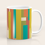 Midcentury Modern Vertical Geometric Pattern in Mid Mod Mustard, Orange, Olive, Teal, and Beige Coffee Mug Gallery Image 1