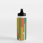 Midcentury Modern Vertical Geometric Pattern in Mid Mod Mustard, Orange, Olive, Teal, and Beige Water Bottle Gallery Image 3