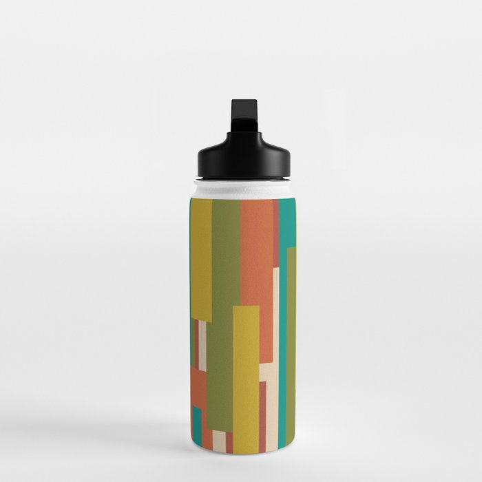 Midcentury Modern Vertical Geometric Pattern in Mid Mod Mustard, Orange, Olive, Teal, and Beige Water Bottle Gallery Image 3