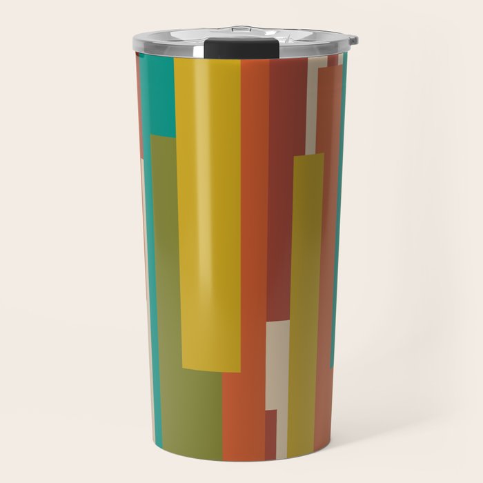 Midcentury Modern Vertical Geometric Pattern in Mid Mod Mustard, Orange, Olive, Teal, and Beige Travel Mug Gallery Image 1