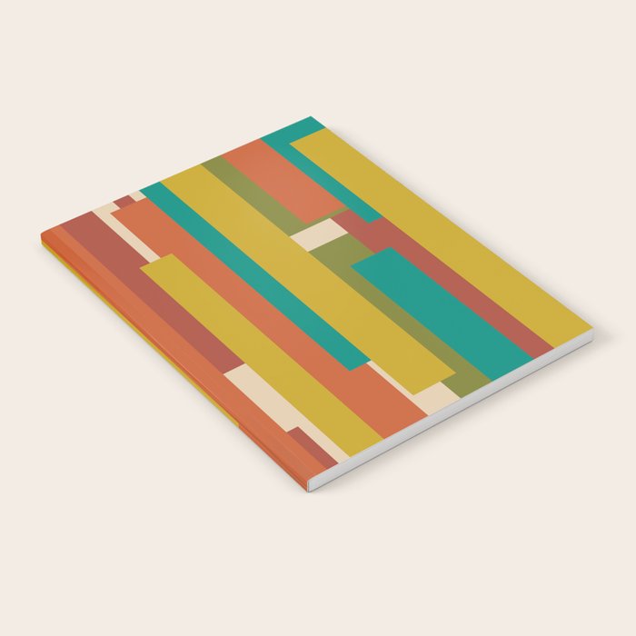 Midcentury Modern Vertical Geometric Pattern in Mid Mod Mustard, Orange, Olive, Teal, and Beige Notebook Gallery Image 2