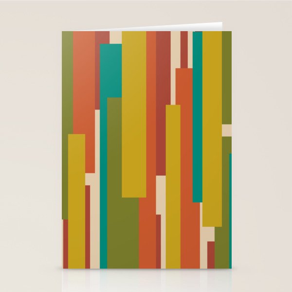 Midcentury Modern Vertical Geometric Pattern in Mid Mod Mustard, Orange, Olive, Teal, and Beige Stationery Card Gallery Image 2